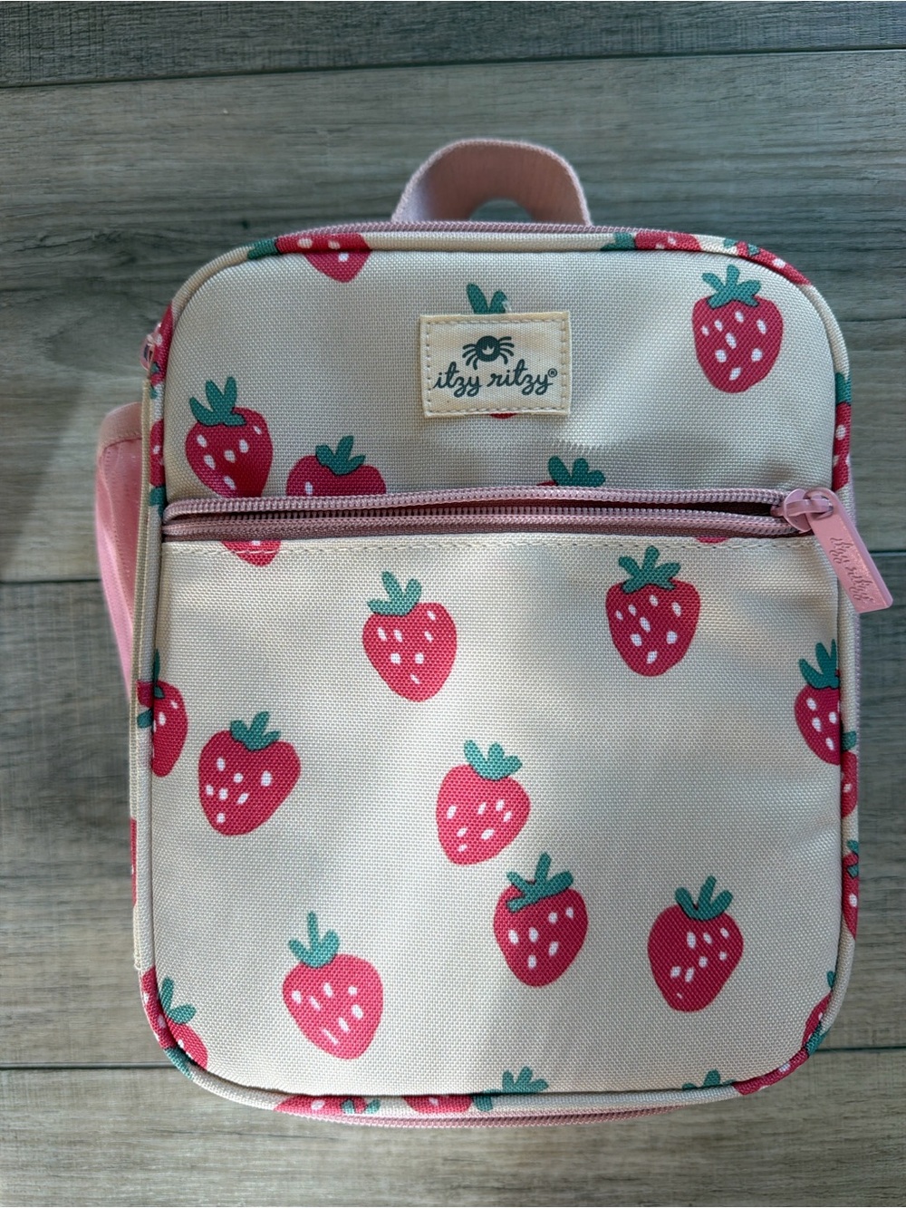 Itzy Ritzy Cream and Pink Strawberry Kids Lunch Backpack